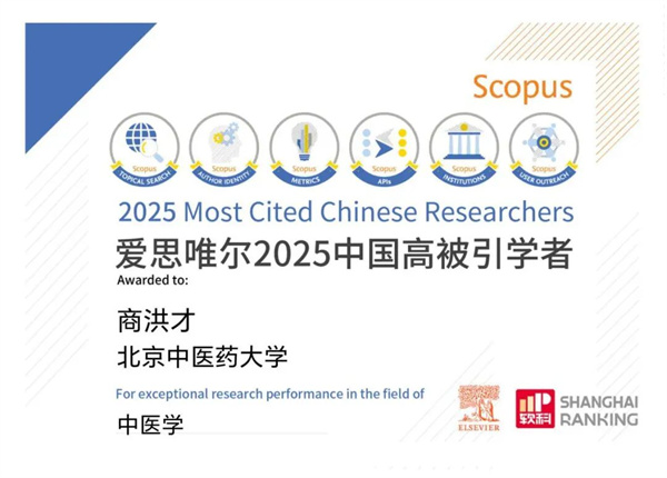 【学术动态】商洪才研究员入选2025年度中国高被引学者榜单